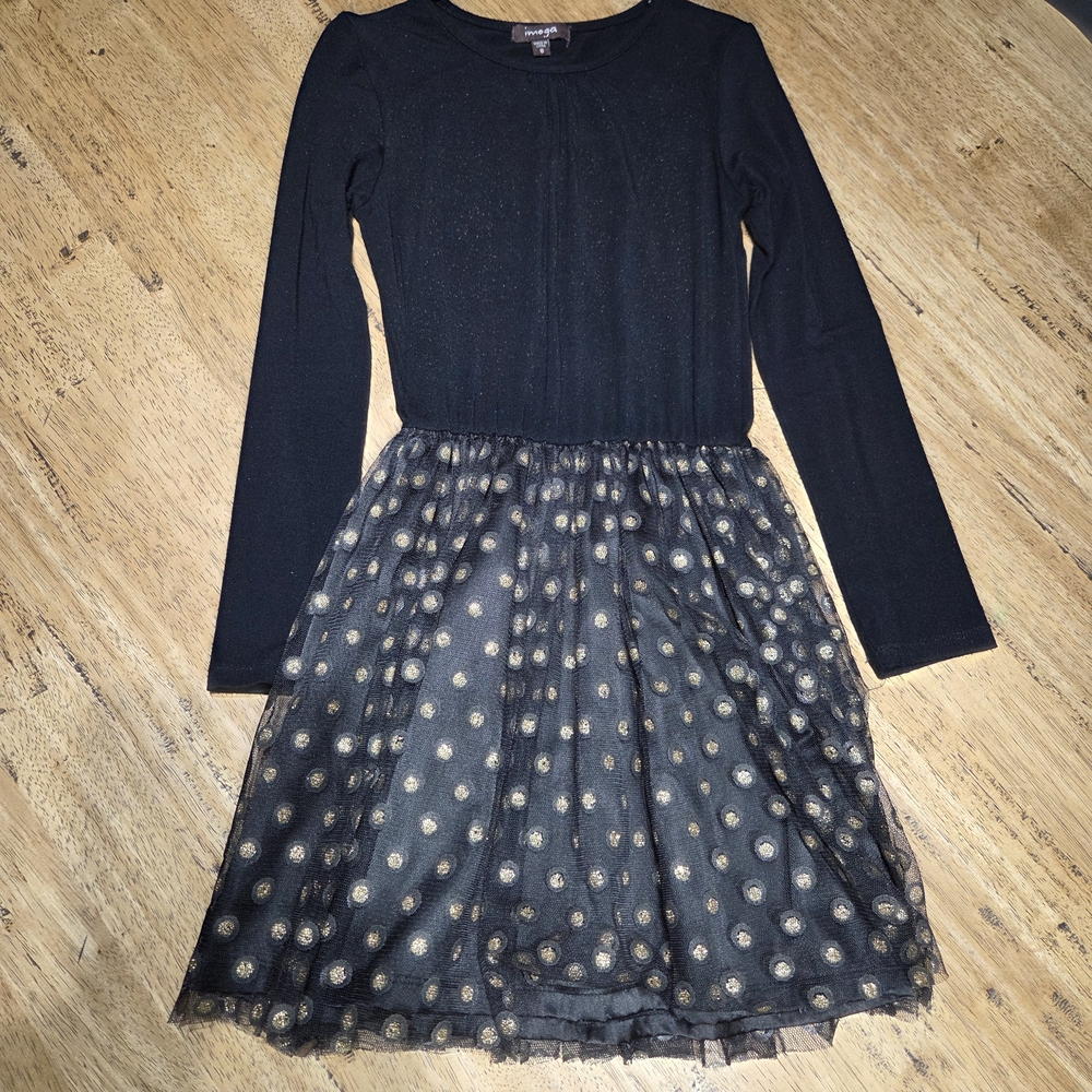 Imoga Black and Gold Polka Dot Dress
